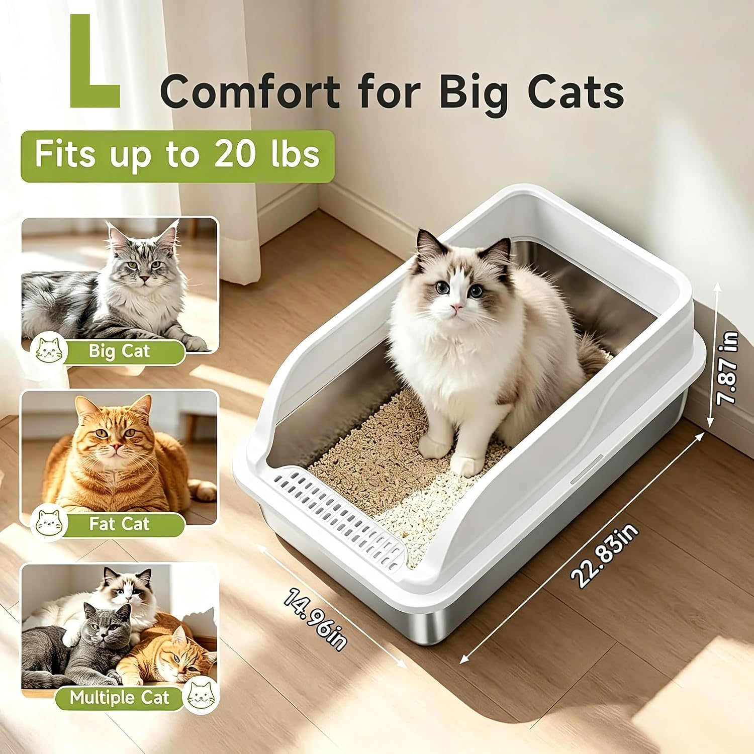 Large Stainless Steel Cat Litter Box - Hình 2