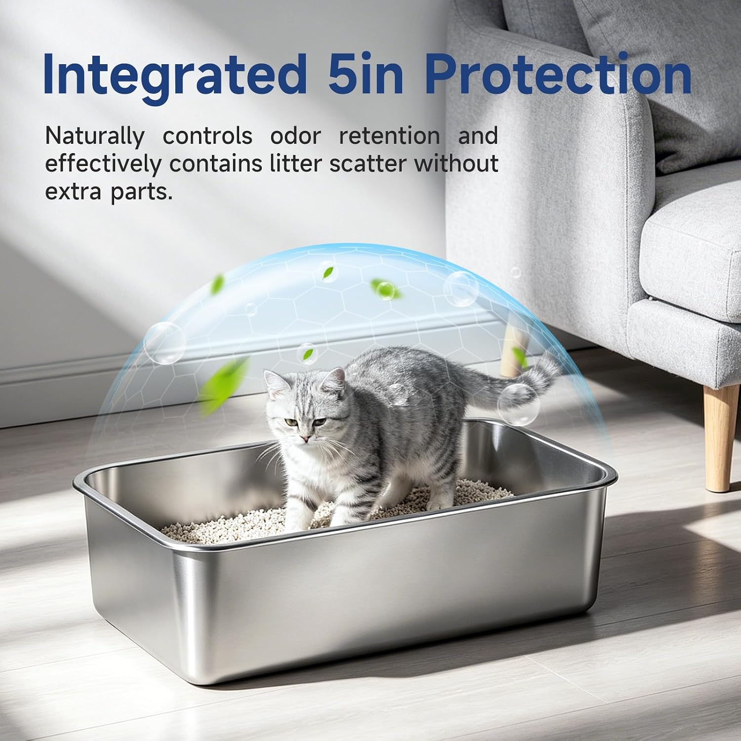 Durable Stainless Steel Cat Litter Box - Hình 2